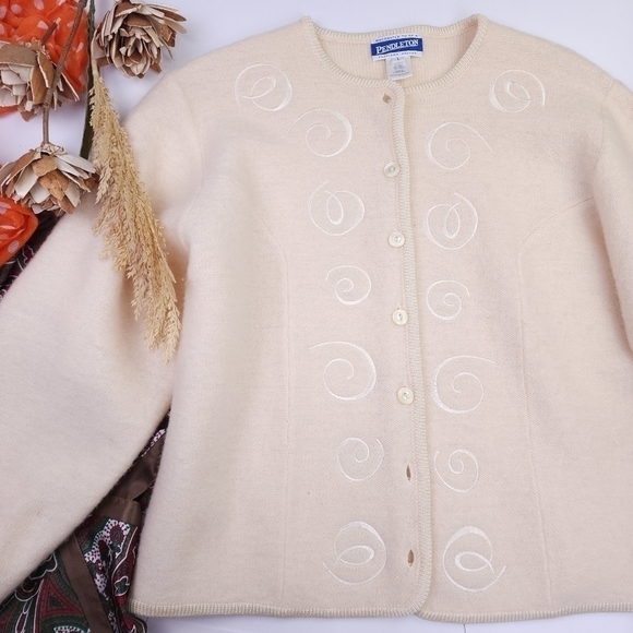 Pendleton Cream Wool Sweater Blazer Sz L - Picture 2 of 8